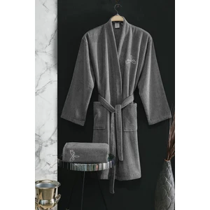 Rise Antrasit Pamuk Ekstra Yumuşak L - XL Erkek Kimono & Bornoz Seti