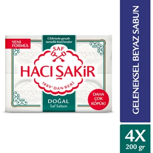 Hacı Şakir Doğal ve Saf Geleneksel Beyaz Sabun 4'lü Paket 200 gr – Cilt ve El Temizliği, Hassas Kullanım