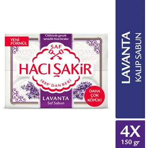 Hacı Şakir Lavanta Kokulu Kalıp Sabun 4x150 g – Saf Formüllü, Yoğun Köpüklü ve Ferahlatıcı Temizlik