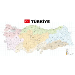 Tutunabilir Kağıt Türkiye Il Ilçe Haritası Yazı Tahtası Akıllı Kağıt Tahta Kalem Hediyeli Dekoratif 95X200 cm