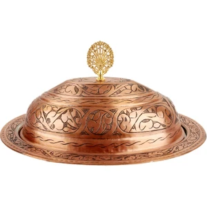 Bakır Ağır Keski Işlemeli Kapaklı Pilavlık  Özel ÜRÜN30 cm