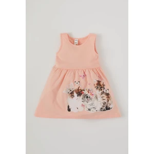 Defacto Kız Bebek Kedi  Baskılı Kolsuz Pamuklu Örme Elbise T6860A221SM