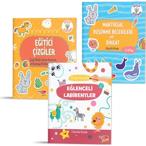 2-4 Yaş Evde Etkinlik Kitabı Seti (Eğlenceli Labirentler, Mantıksal Düşünme Becerileri ve Dikkat, Eğitici Çizgiler)
