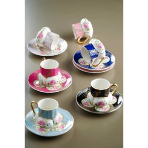 Açelya Serisi 6'Lı Porselen Kahve Fincan Takımı Renkli 10721