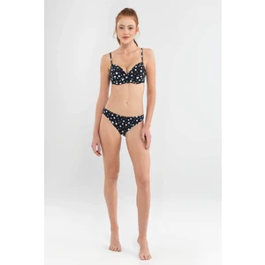 Çıkartılabilir Destekli Puantiye Baskılı Siyah Bikini Takım
