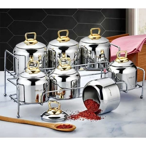 Berfin 15 Parça Standlı Gold Cam Kapak Baharat Takımı