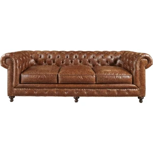 Hanel Mobilya Klasik Chesterfield Chester Kanepe Kahve Suni Deri