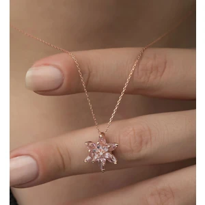 Rose Altın Kaplama Pembe Taşlı Lotus Çiçeği Kadın Kolye