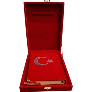 Ayyıldızlı Kadife Kaplı Sandıklı Ayfa Kuran-ı Kerim Kırmızı