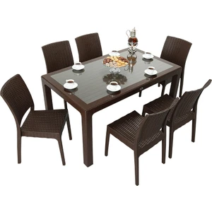 Elit Rattan 90x150 Elit Sandalye Camlı Masa Takımı