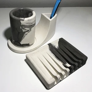 Wavy Beton Diş Fırçalık-Sabunluk Set