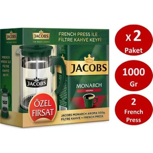 Monarch Aromalı Filtre Kahve 500 gr x 2 Paket + 2 French Press Seti