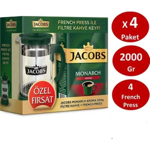 Monarch Aromalı Filtre Kahve 500 gr x 4 Paket + 4 French Press Seti