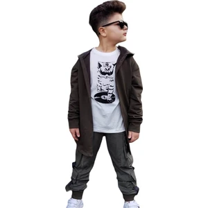 Quzucuk Kids Erkek Çocuk Kedi Figürlü Kargo Pantalonlu Takım