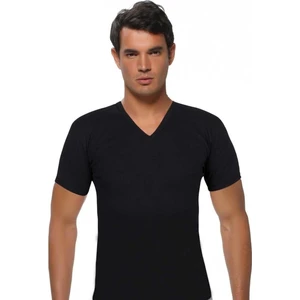 3 Adet Siyah Renk V Yaka Kısa Kollu Fanila