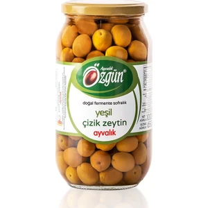 Özgün Ayvalık Çizik Yeşik Zeytin 1'lik Cam Kavanoz 1 kg
