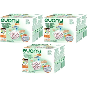 Evony 3 Katlı Filtreli Burun Telli Cerrahi Maske  Çoçuklar Için 150'li Set Yumuşak Kulaklı