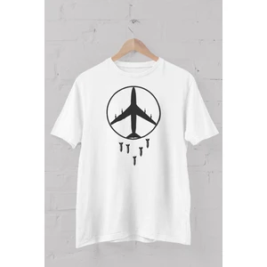 Peace Uçak Baskılı Bisiklet Yaka Erkek Tişört