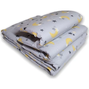 Bebek Özel Bebek Çocuk Beşik Kenar Koruma 70 x 110 Park Beşik Için (4 Parça) Bariyer Bumper Gri Zemin Sarı Hilal