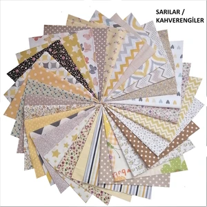 Kırkyama Patchwork Home 25 x 25 cm 30 Parça Sarılar Kahveler Serisi Kırkyama Patchwork Pamuklu Kumaş 40YAMA Dikiş Hobi