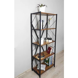 Metal 5 Katlı Kitaplık Dekoratif Raf Kitaplık Dosya  Aksesuar Ceviz Raflı Metal Kitaplık