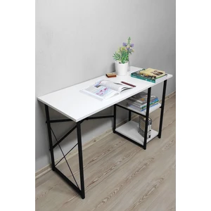 Çalışma Masası 2 Raflı Metal Bilgisayar Laptop Masası Ofis Ders Masası Beyaz
