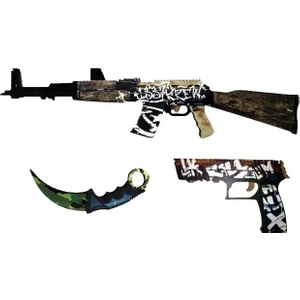 Egenin Sepeti Ahşap Cs-Go Ak-47 Tüfek P250 Tabanca Karambite Oyuncak Set 4012