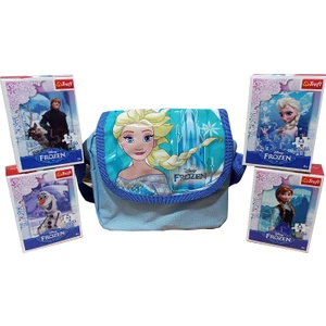 Karlar Ülkesi Lisanslı Çantalı Mini Puzzle Seti Elsa Anna Olaf Kristoff (Çanta+4 Adet Puzzle)