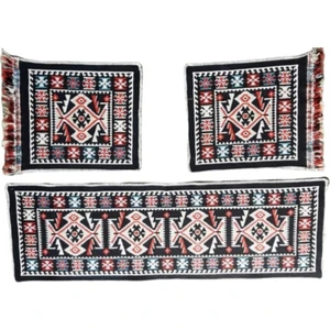 3'lü Oto Koltuk Kilim Seti - Ön ve Arka Koltuk 3 Parça Takım - Siyah Renk -