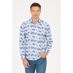 Erkek Slim Fit Mavi Baskılı Spor Gömlek