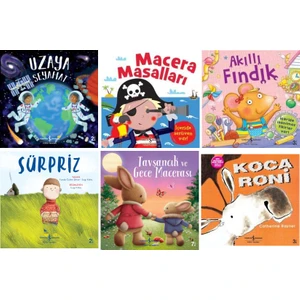 Resimli Hikaye Kitapları 6 Kitap Set - Uzaya Seyahat - Macera Masalları - Akıllı Fındık - Sürpriz - Tavşancık ve Gece Macerası - Koca Roni