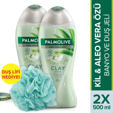 Palmolive Spa Therapy Clay Detox Kil ve Aloe Vera Özü Banyo ve Duş Jeli 2 x 500 ml+ Duş