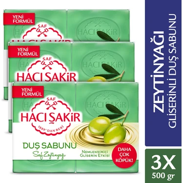 Hacı Şakir Zeytinyağı Gliserinli Duş Sabunu 4x125 gr 3 Adet Nemlendirici