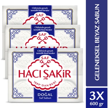 Hacı Şakir Doğal Saf Beyaz Banyo Sabunu 3'lü Paket 600 gr Geleneksel Formül