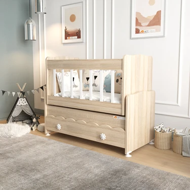 Akte Home Çekmeceli Sallanır Anne Yanı Ahşap Bebek Beşiği