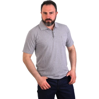 Eserıs - Polo Yaka Kısa Kol Pike Tişört - Gri -