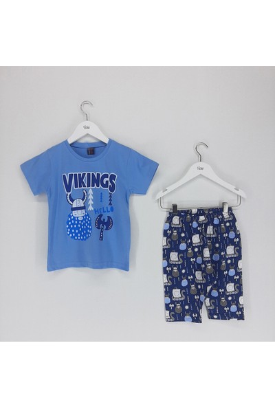 Vitmo Baby Erkek Çocuk Pijama Takımı Kaprili Mavi Vikings
