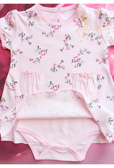 Eda Baby Pembe Renk Üzeri Çiçek Desenli Zıbınlı Elbise Seti