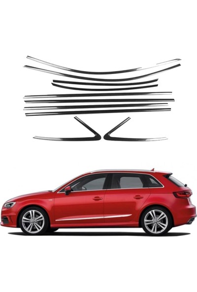 Araba Alışveriş Audi A3 Hb Sportif Tam Tur Metal Krom Cam Çıta Seti