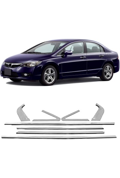 Araba Alışveriş Honda Aksesuar Civic 2012 Sportif Tam Tur Metal Krom Cam Çıta Seti