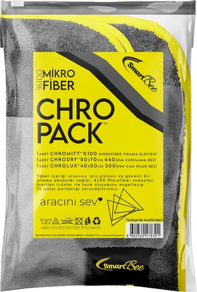 Smartbee Chropack Mikrofiber Oto Yıkama Paketi – Antasit/sarı