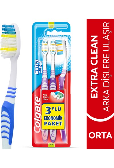 Colgate Extra CleanDil Temizleyicili Arka Dişlere Uzanan Orta Diş Fırçası 2+1