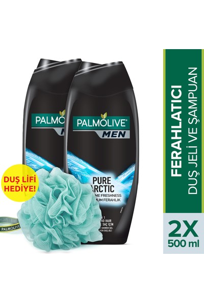 Palmolive Men Pure Arctic 2in1 Erkek Duş Jeli 2x500 ml +Lif