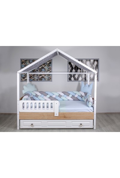 Mini Baby 4'lü Örgülü Pastel Mavi Montessori Bebek-Çocuk Uyku Seti