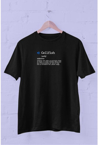 Blah Uydurma Kelimeler Sözlüğü "cellfish" Baskılı Bisiklet Yaka Erkek Tişört