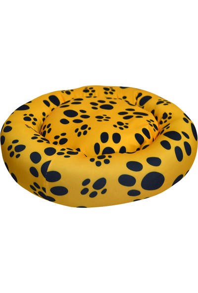 PET FASHİON Sarı Pati Desenli Simit Kedi Yatağı 50X50
