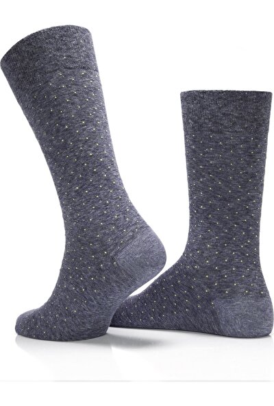 Brogetti Sarı Nokta Desen Gri Melanj Renk Erkek Soket Çorap