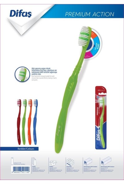 Difaş Orta Sert Premium Acton 4 Lü Diş Fırçası