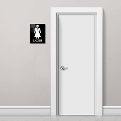 2'li Set Beyaz Ladies - Gents | Cam Wc Yönlendirme Levhası | 14,8cm x 21cm