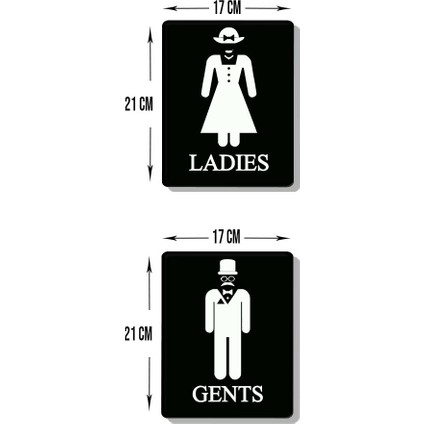 2'li Set Beyaz Ladies - Gents | Cam Wc Yönlendirme Levhası | 14,8cm x 21cm